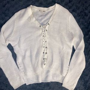 Cream lace up sweater size M